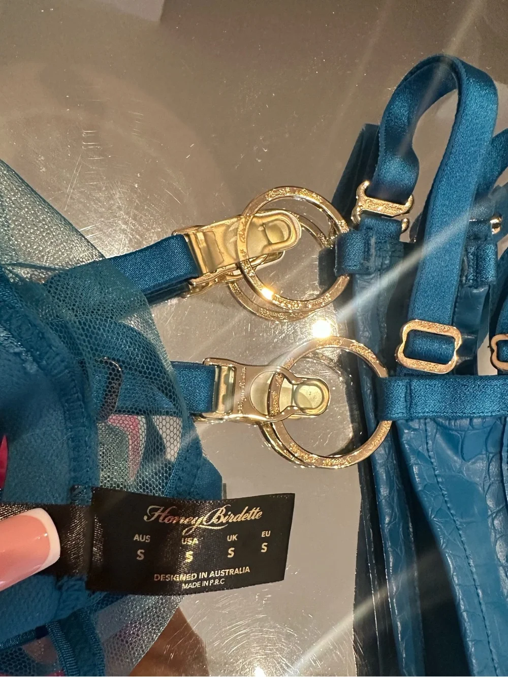 Honey Birdette MISTRESS T💙 Peacock Blue 3 piece set 32D S S